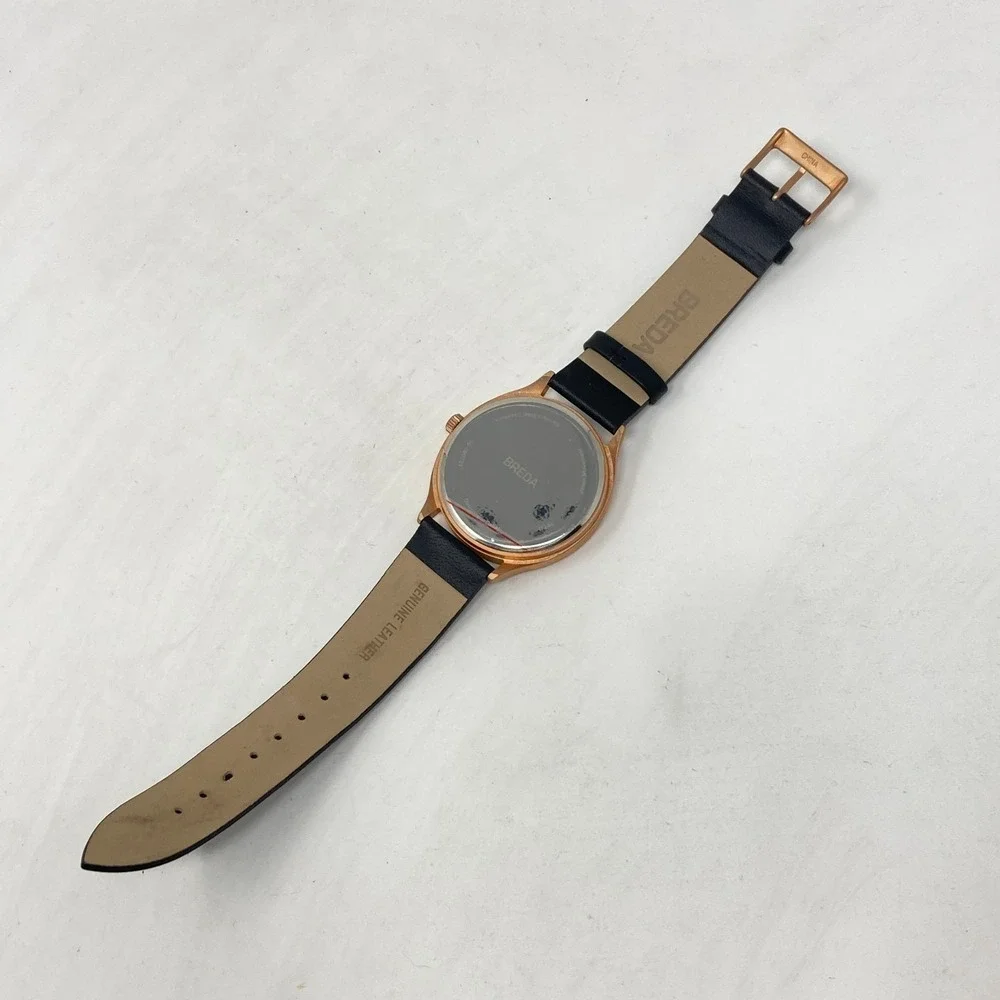 Breda Watch Men Women 40mm Rose Gold Tone Matte Black Leather New Battery 9